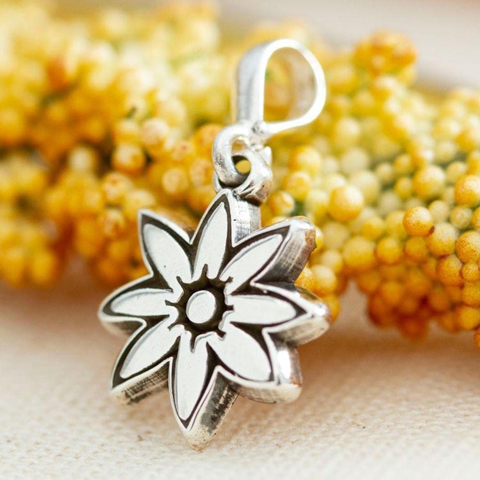 Flower-Themed Taxco Sterling Silver Pendant from Mexico 'Floral Finesse'