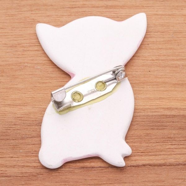 Alternate image for Hand Painted Thai Pink Kitty Cat Brooch Pin Cat in a Garden