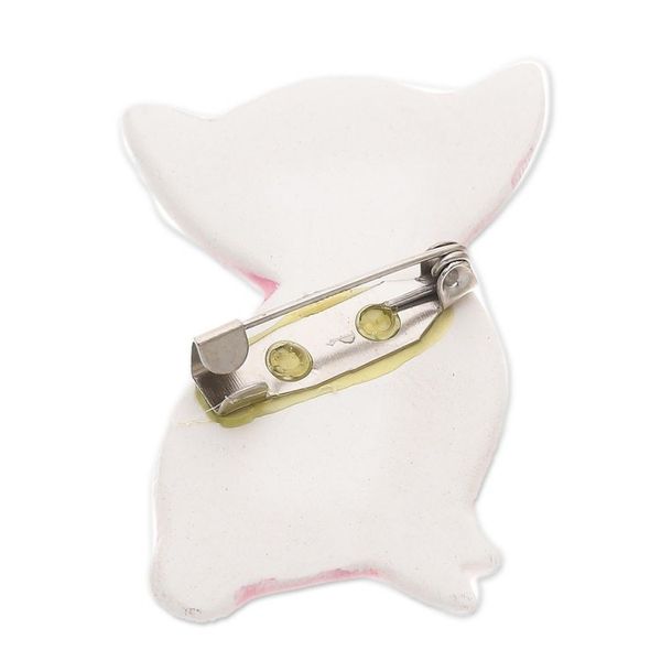 Alternate image for Hand Painted Thai Pink Kitty Cat Brooch Pin Cat in a Garden
