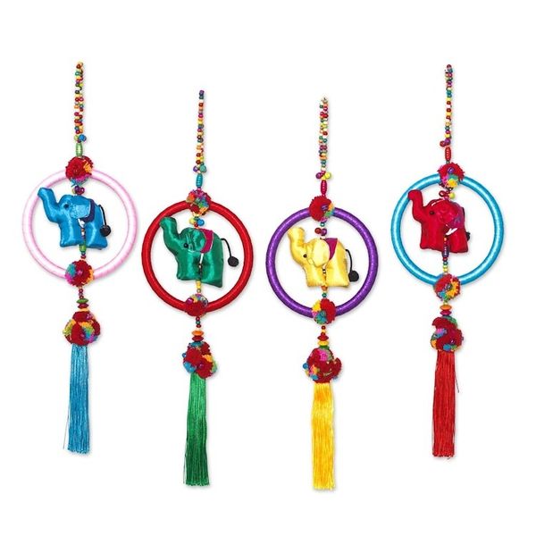 Alternate image for Colorful Cotton Blend Elephant Ornaments Set of 4 Elephant Rainbow