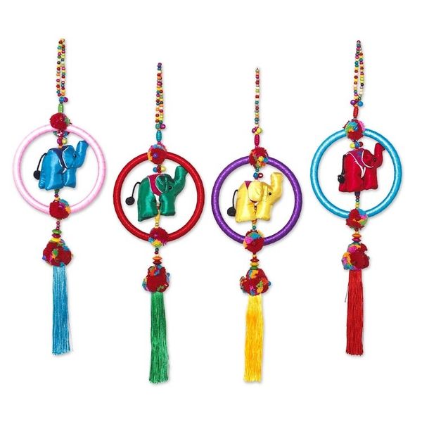 Alternate image for Colorful Cotton Blend Elephant Ornaments Set of 4 Elephant Rainbow