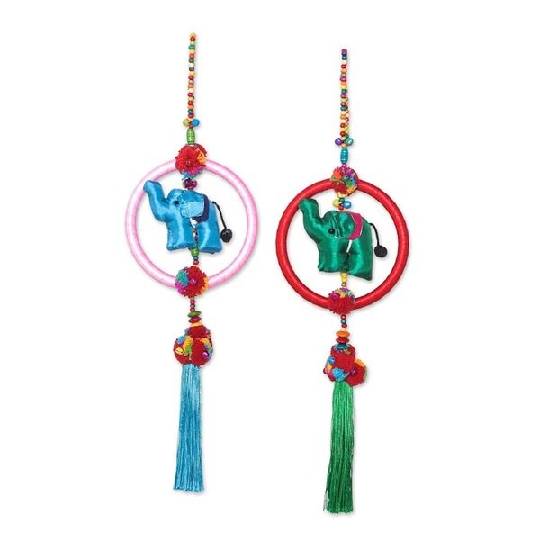 Alternate image for Colorful Cotton Blend Elephant Ornaments Set of 4 Elephant Rainbow