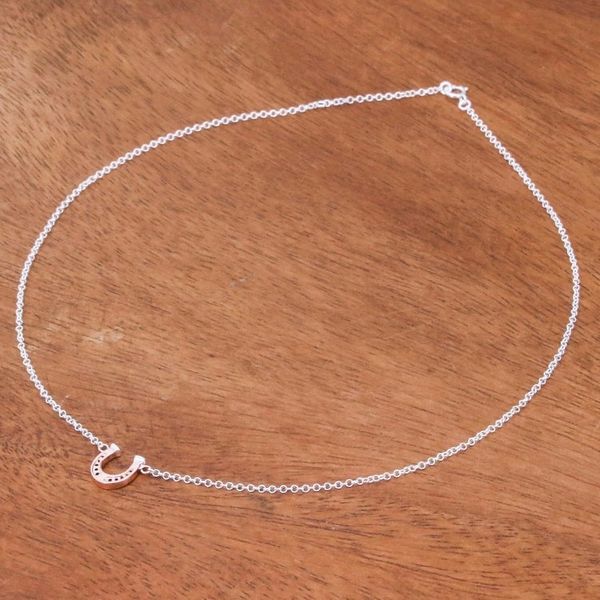 Alternate image for Rose Gold Accented Sterling Silver Horseshoe Necklace Lucky You