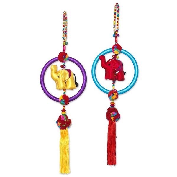 Alternate image for Colorful Cotton Blend Elephant Ornaments Set of 4 Elephant Rainbow