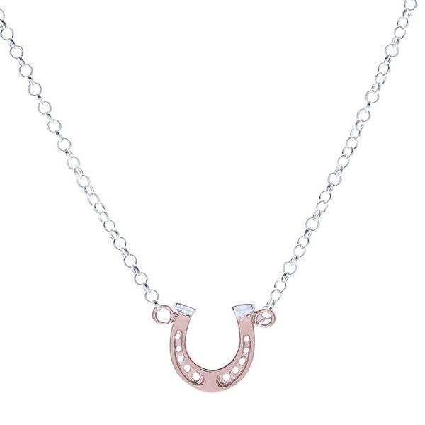 Alternate image for Rose Gold Accented Sterling Silver Horseshoe Necklace Lucky You