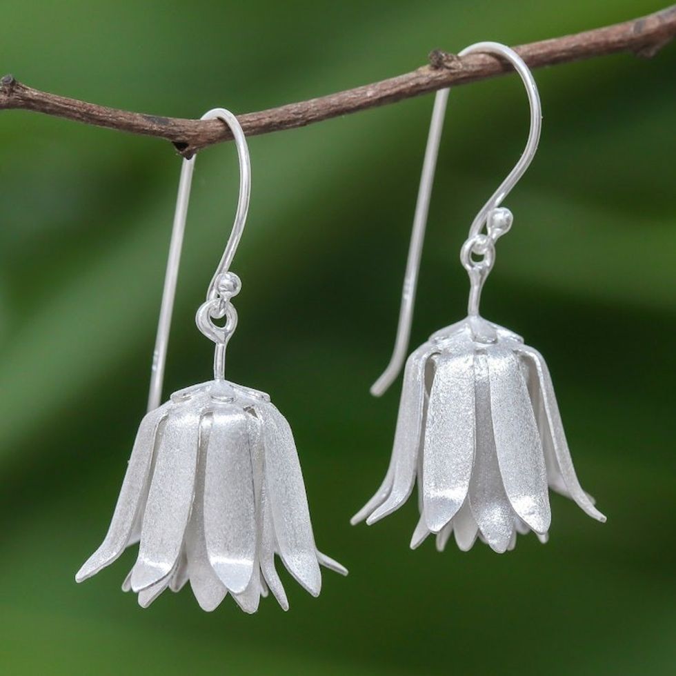 Handcrafted Thai Sterling Silver Floral Earrings 'Shy Lotus'