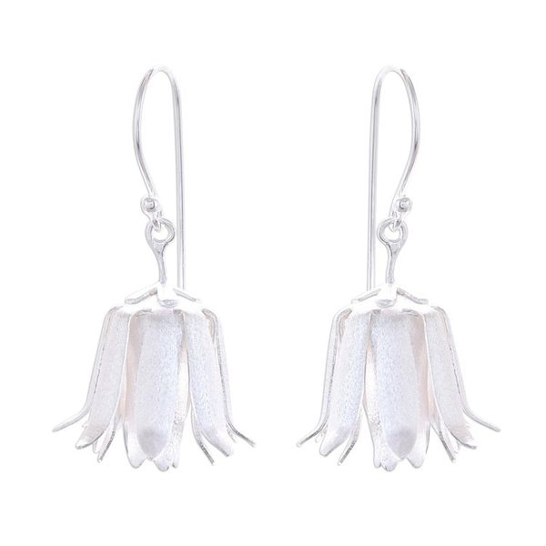 Alternate image for Handcrafted Thai Sterling Silver Floral Earrings Shy Lotus