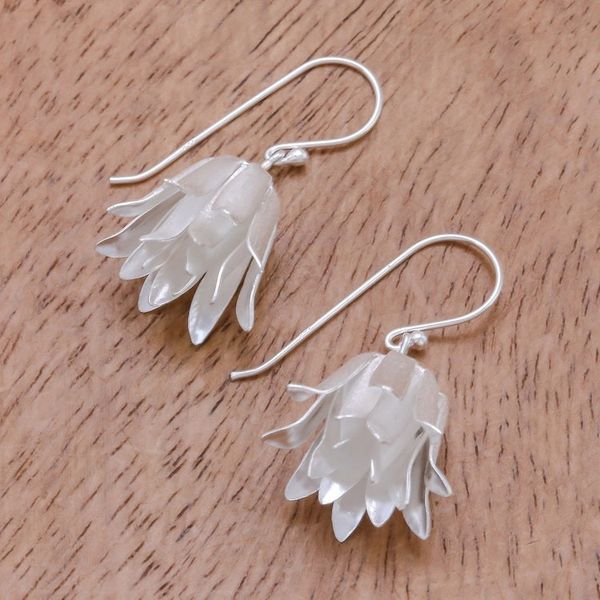 Alternate image for Handcrafted Thai Sterling Silver Floral Earrings Shy Lotus