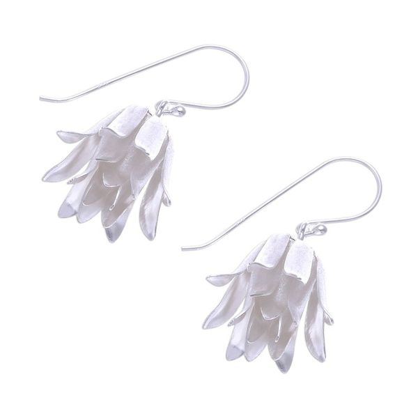 Alternate image for Handcrafted Thai Sterling Silver Floral Earrings Shy Lotus