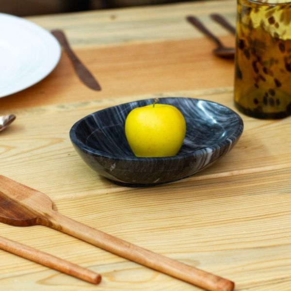 Alternate image for Minimalist Hand-Carved Oval Dark Grey Marble Snack Plate Earthy Magnificence