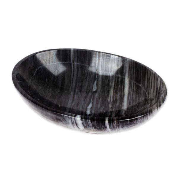 Alternate image for Minimalist Hand-Carved Oval Dark Grey Marble Snack Plate Earthy Magnificence
