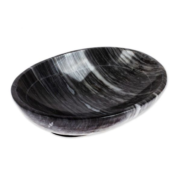 Alternate image for Minimalist Hand-Carved Oval Dark Grey Marble Snack Plate Earthy Magnificence