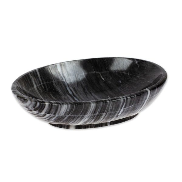 Alternate image for Minimalist Hand-Carved Oval Dark Grey Marble Snack Plate Earthy Magnificence