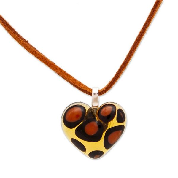 Alternate image for Heart-Shaped Animal Print-Themed Art Glass Pendant Necklace My Intriguing Love