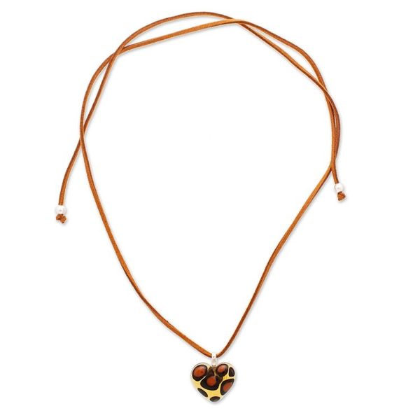 Alternate image for Heart-Shaped Animal Print-Themed Art Glass Pendant Necklace My Intriguing Love