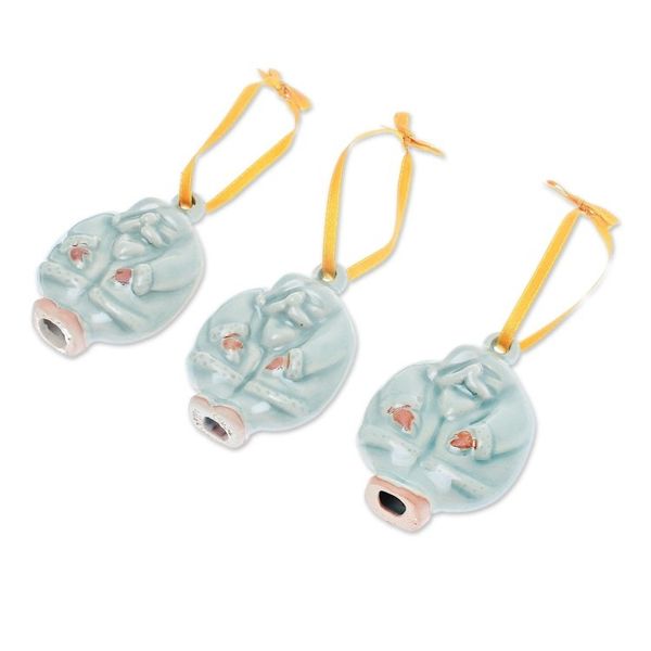 Alternate image for Celadon Ceramic Santa Ornaments from Thailand Set of 3 Delightful Santas