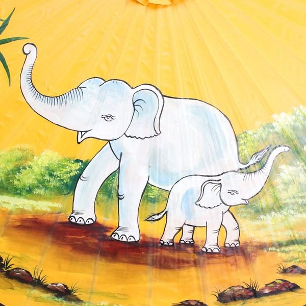 Alternate image for Elephant-Themed Cotton and Bamboo Parasol in Goldenrod Joyful Dance