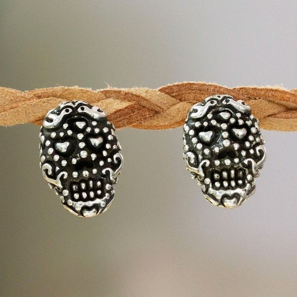 Alternate image for Day of the Dead Folk Art Godfather Button Earrings Godfather Skull