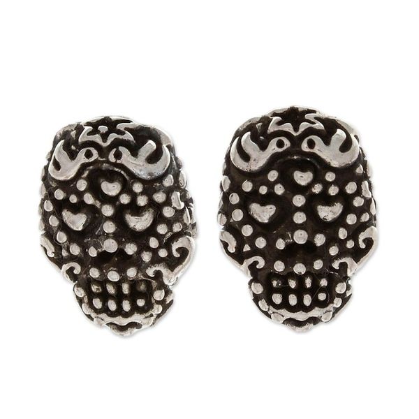 Alternate image for Day of the Dead Folk Art Godfather Button Earrings Godfather Skull