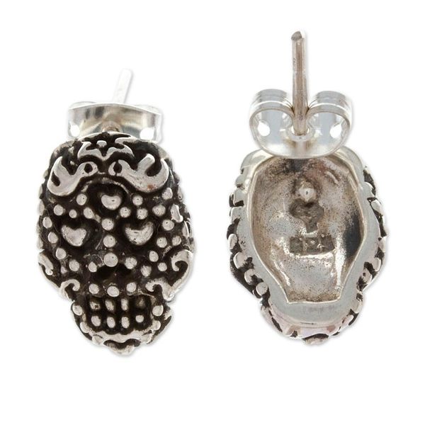 Alternate image for Day of the Dead Folk Art Godfather Button Earrings Godfather Skull