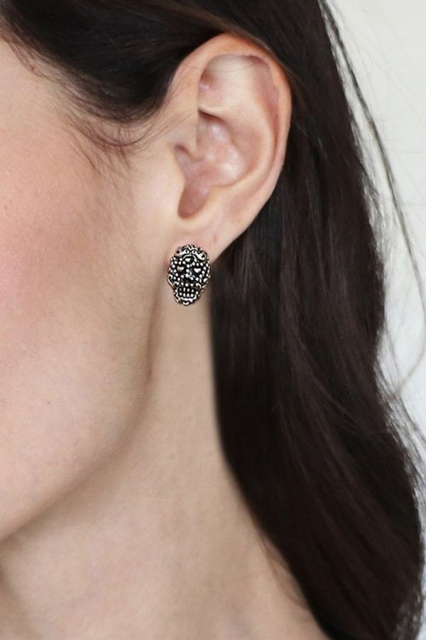 Alternate image for Day of the Dead Folk Art Godfather Button Earrings Godfather Skull
