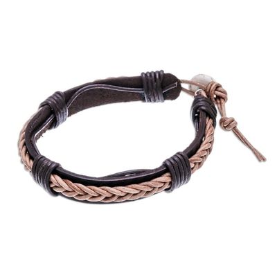 Alternate image for Leather Wristband Bracelet with Braided Accent in Dark Brown Perfect Style in Light Brown