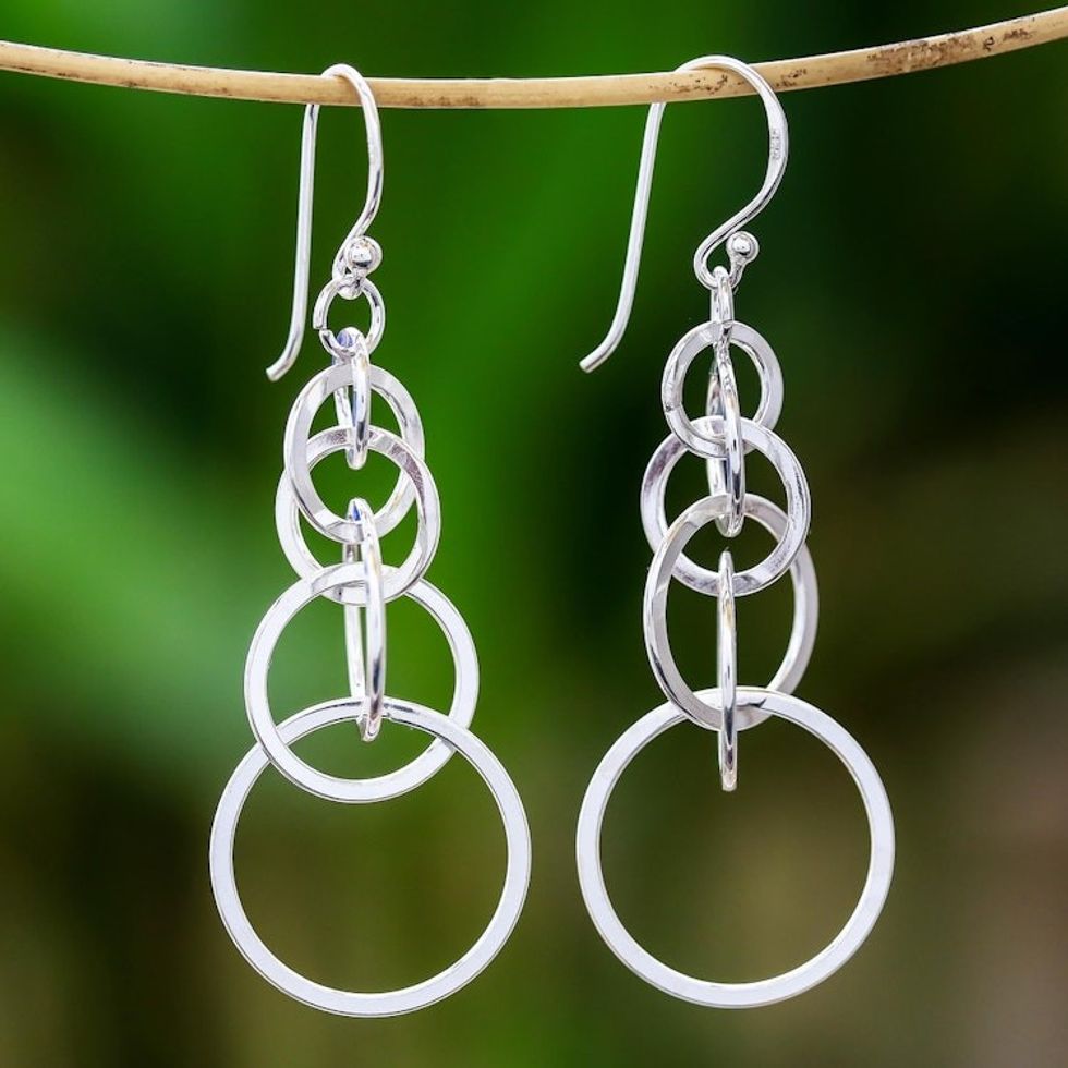 Circle Pattern Sterling Silver Dangle Earrings from Thailand 'Bubbly Rain'