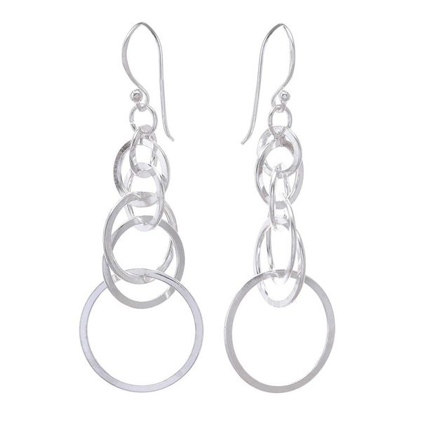Alternate image for Circle Pattern Sterling Silver Dangle Earrings from Thailand Bubbly Rain