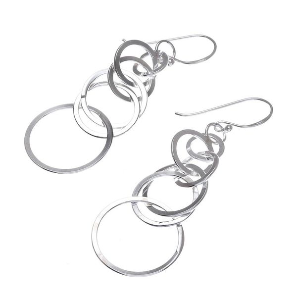 Alternate image for Circle Pattern Sterling Silver Dangle Earrings from Thailand Bubbly Rain