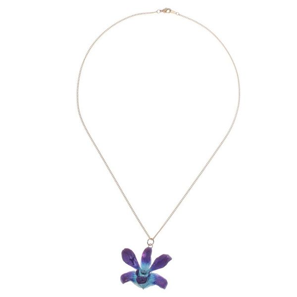 Alternate image for Gold Accented Blue-Purple Natural Orchid Pendant Necklace Starry Flower in Blue-Purple