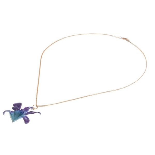 Alternate image for Gold Accented Blue-Purple Natural Orchid Pendant Necklace Starry Flower in Blue-Purple