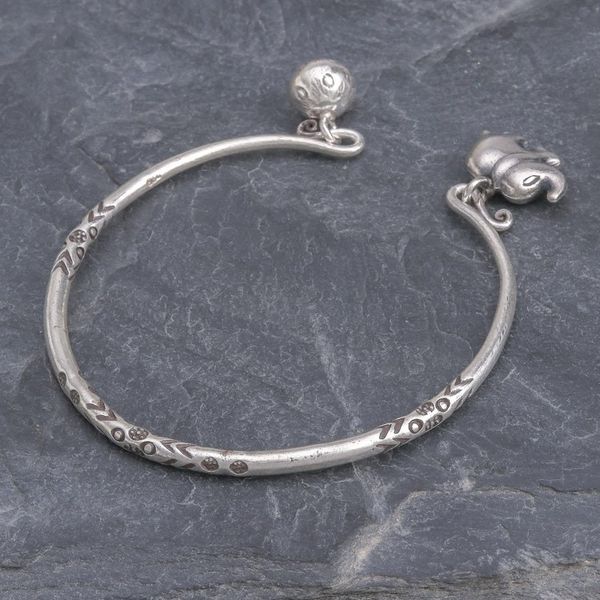 Alternate image for Thai Karen Hill Tribe Silver Cuff Elephant Bracelet Song of the Mountains
