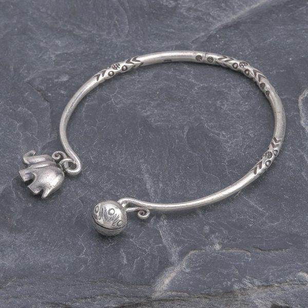 Alternate image for Thai Karen Hill Tribe Silver Cuff Elephant Bracelet Song of the Mountains