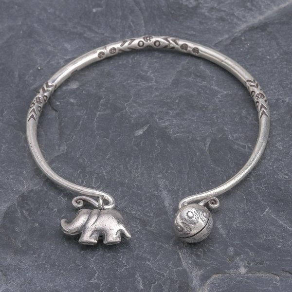 Alternate image for Thai Karen Hill Tribe Silver Cuff Elephant Bracelet Song of the Mountains