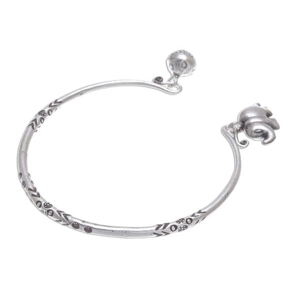 Alternate image for Thai Karen Hill Tribe Silver Cuff Elephant Bracelet Song of the Mountains