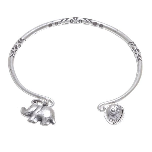 Alternate image for Thai Karen Hill Tribe Silver Cuff Elephant Bracelet Song of the Mountains