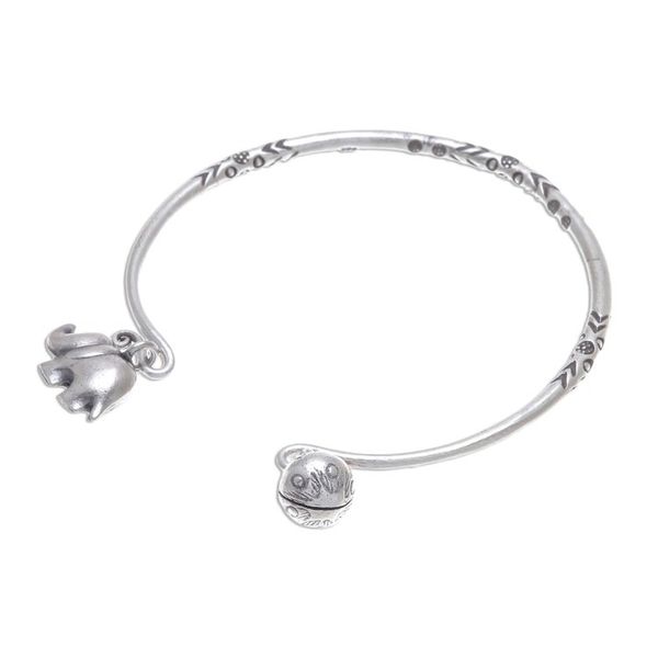 Alternate image for Thai Karen Hill Tribe Silver Cuff Elephant Bracelet Song of the Mountains