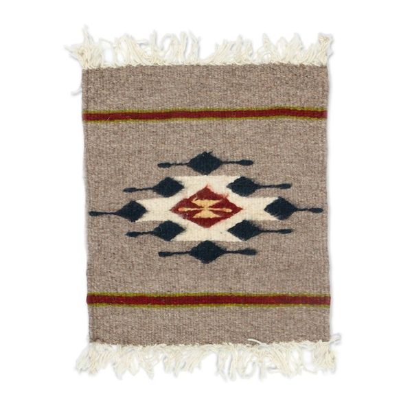 Alternate image for Zapotec Diamond-Patterned Grey and Red Wool Area Rug 1x1 Diamond of Magnificence