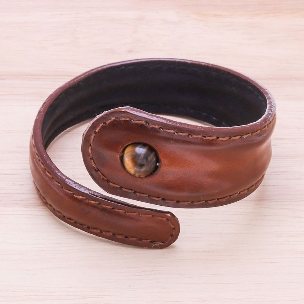 Tiger's Eye and Leather Wrap Bracelet from Thailand 'Smart and Stylish'
