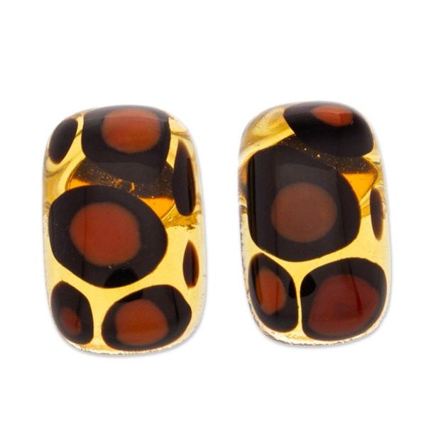 Alternate image for Animal Print Rectangular Fused Art Glass Button Earrings Exotic Animal Print Geometry