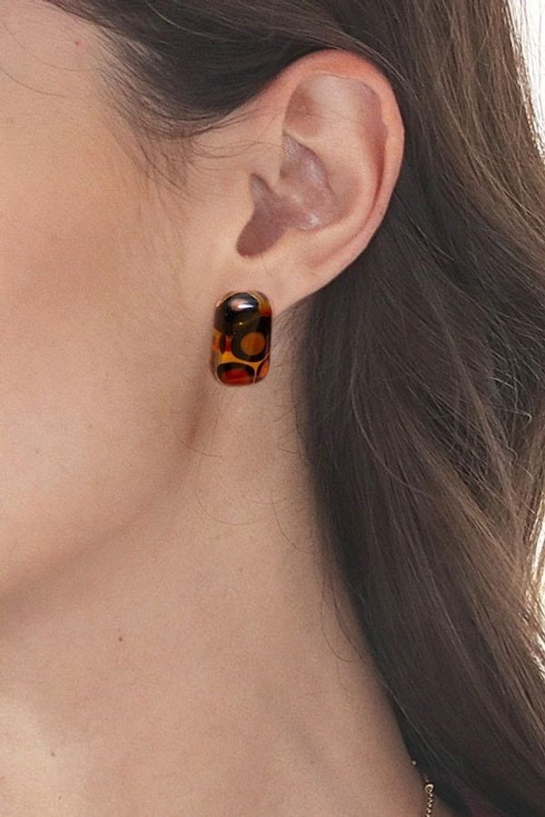 Alternate image for Animal Print Rectangular Fused Art Glass Button Earrings Exotic Animal Print Geometry