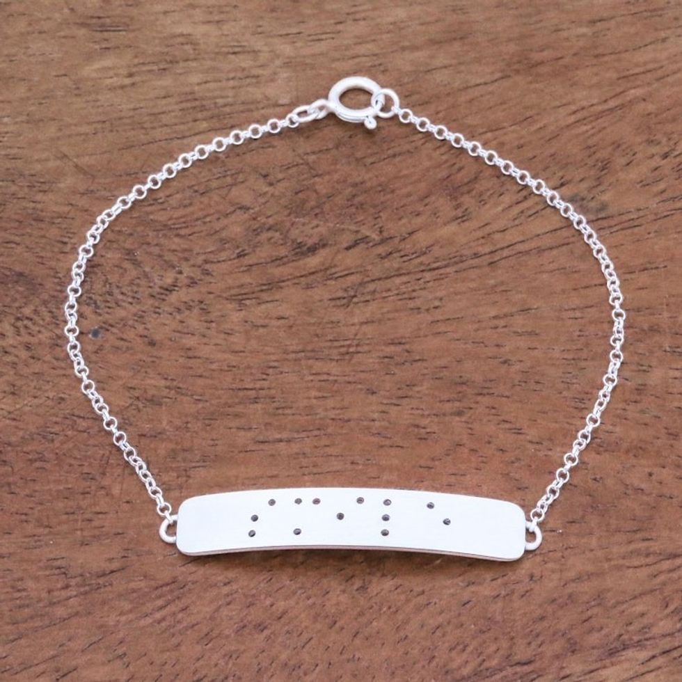 Smile-Themed Braille Cutout Sterling Silver Pendant Bracelet 'Simple Smile'