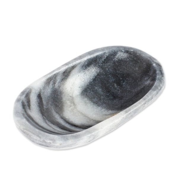 Alternate image for Grey and White Natural Marble Catchall Hand-Carved in Mexico Grey Finesse