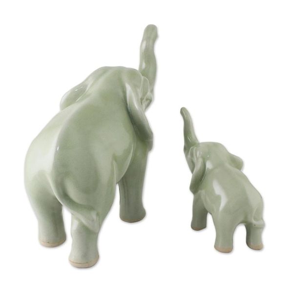 Alternate image for Set of 2 Ceramic Statuettes of Mother and Calf Elephant Maternal Elephant