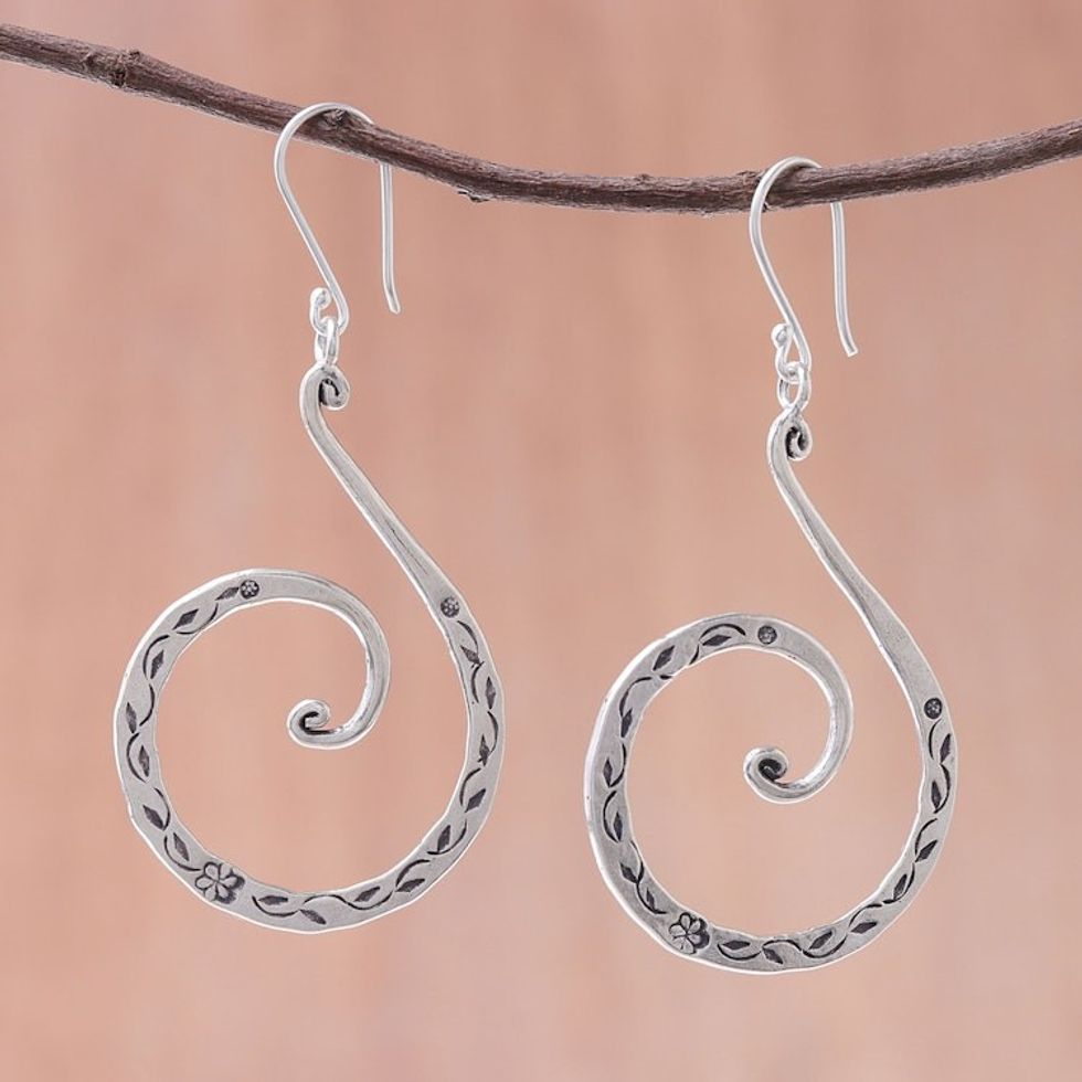 Karen Silver Spiral Dangle Earrings from Thailand 'Karen Breeze'