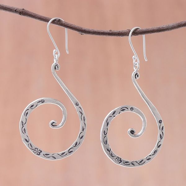 Alternate image for Karen Silver Spiral Dangle Earrings from Thailand Karen Breeze