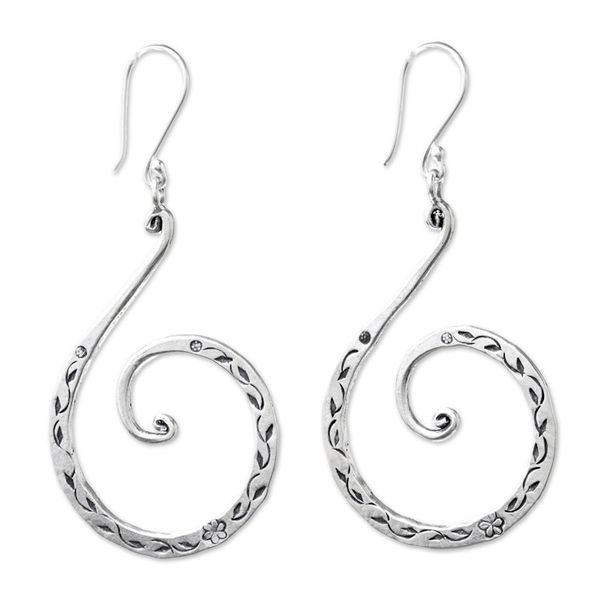 Alternate image for Karen Silver Spiral Dangle Earrings from Thailand Karen Breeze