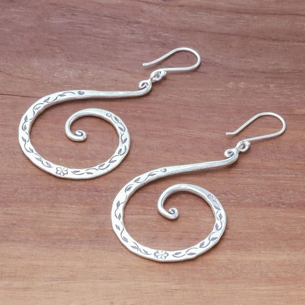 Alternate image for Karen Silver Spiral Dangle Earrings from Thailand Karen Breeze