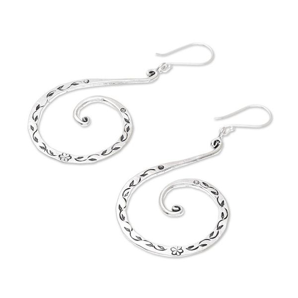 Alternate image for Karen Silver Spiral Dangle Earrings from Thailand Karen Breeze