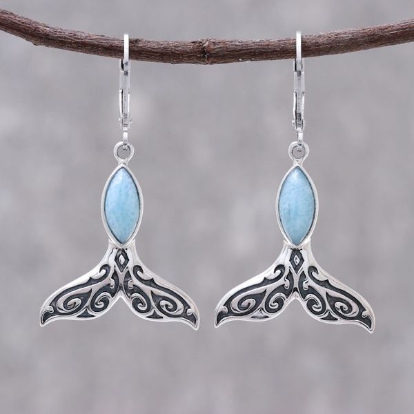 Alternate image for Natural Larimar Dangle Earrings from Thailand Whale Elegance